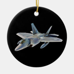 F-22 Raptor Fighter Jet on Black Ceramic Ornament