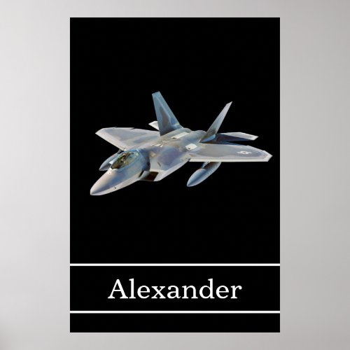 F_22 Raptor Fighter Jet with Name Poster