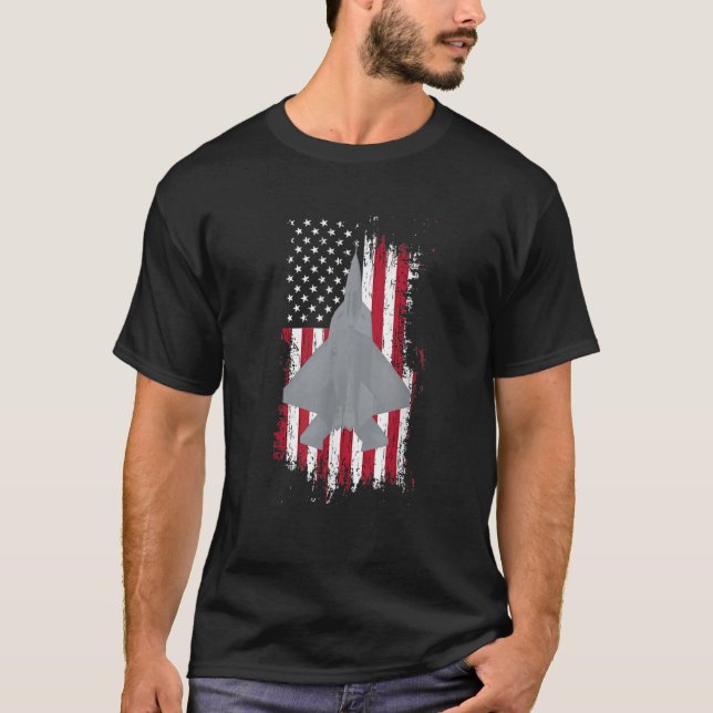F 22 Raptor Jet American Flag Military Aircraft Sh T-Shirt (Front)