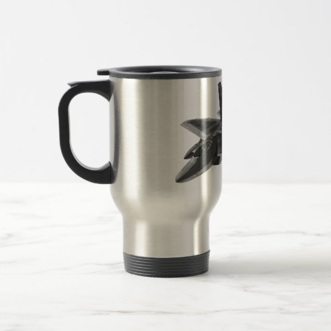 F 22 Raptor Stealthy Fighter Aircraft Travel Mug (Left)