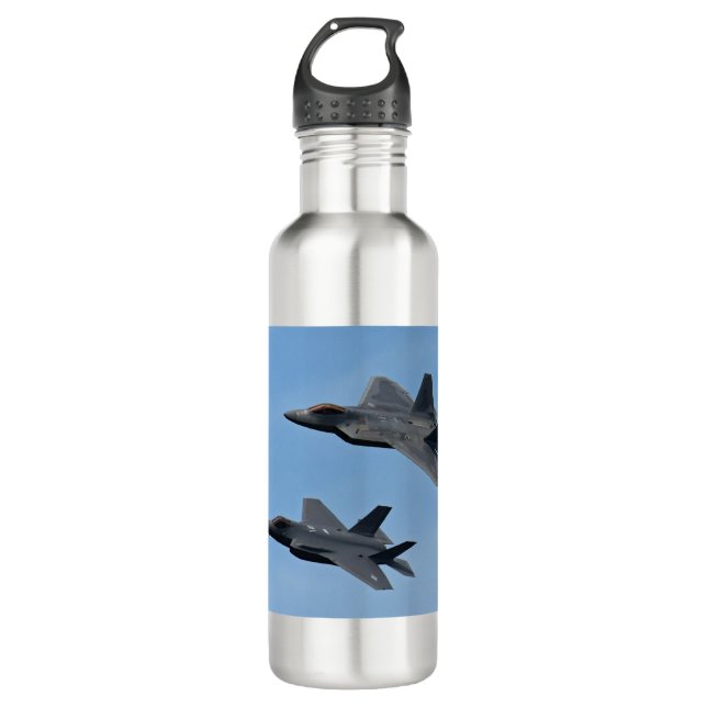 F-35 and F-22 Fighter Jet Stainless Steel Water Bottle (Front)