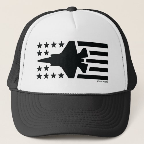 F_35 Fighter Jet Black Stars and Stripes Trucker Hat