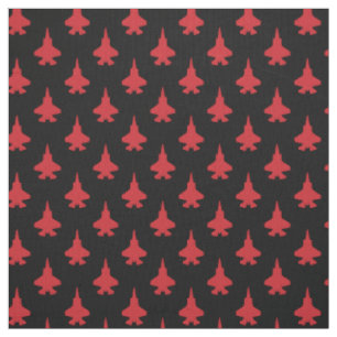 F-35 Lightning 2 Fighter Jets Pattern Red on Black Fabric