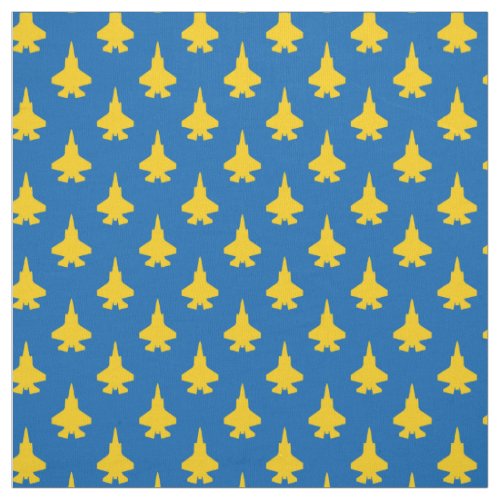 F_35 Lightning 2 Fighter Jets Yellow on Blue Fabric