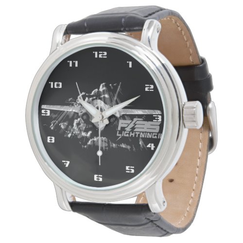 F_35 Lightning II Black Vintage Leather Watch
