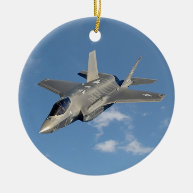 F-35 Lightning II Panther Jet Fighter in Sky Ceramic Ornament (Front)