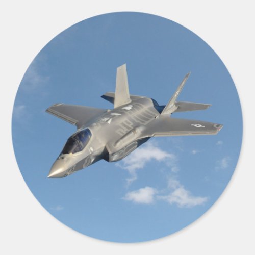 F_35 Lightning II Panther Jet Fighter in Sky Classic Round Sticker