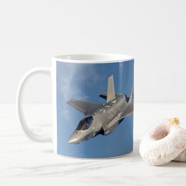 F-35 Lightning II Panther Jet Fighter in Sky Coffee Mug (With Donut)