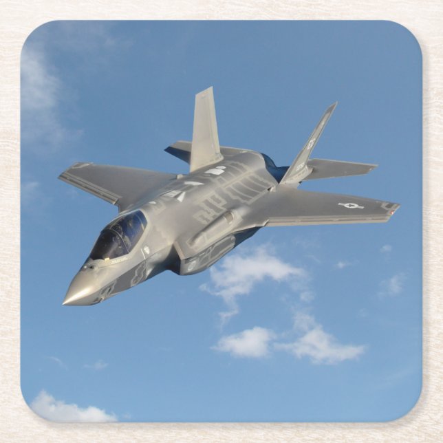 F-35 Lightning II Panther Jet Fighter in Sky Square Paper Coaster (Front)