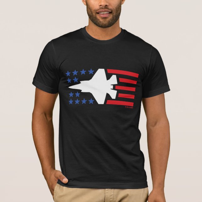 F-35 Lightning Jet Red White n Blue Stars Stripes T-Shirt (Front)