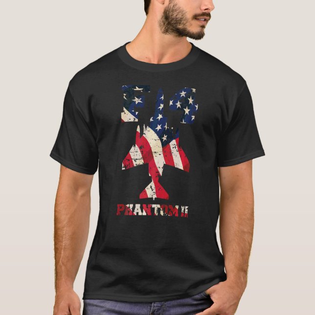 F 4 Phantom Ii Fighter Jet With Usa Flag Overlay D T-Shirt (Front)