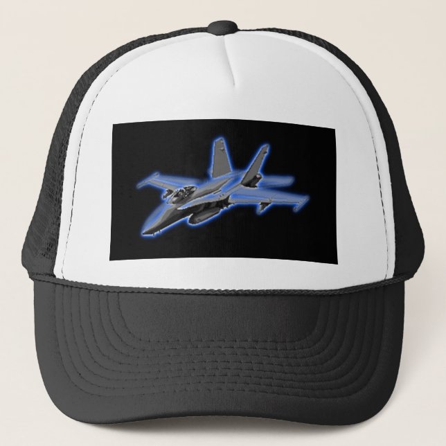F/A-18 Hornet Blue Fighter Jet Trucker Hat (Front)