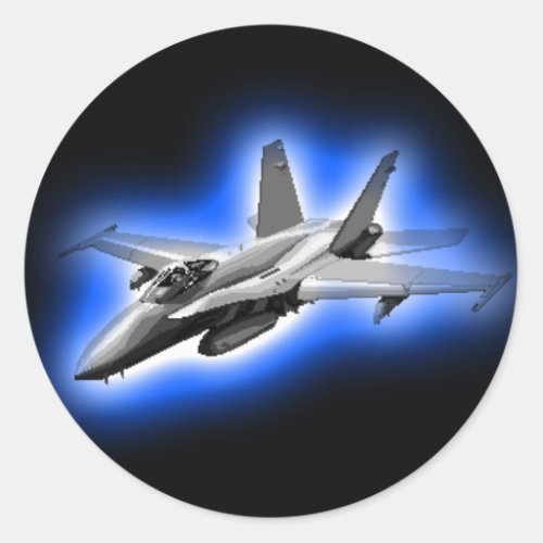 FA_18 Hornet Fighter Jet Light Blue Classic Round Sticker