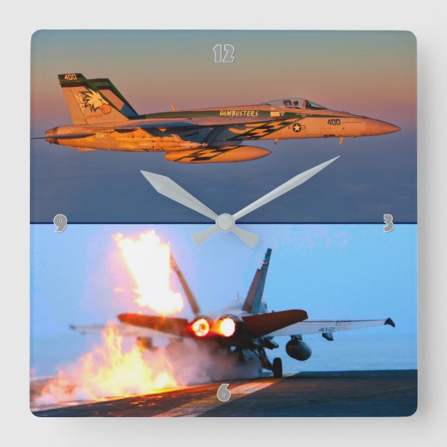 F/A-18C HORNET AFTERBURNER SQUARE WALL CLOCK (Front)