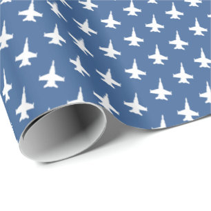 F/A-18C Hornet Fighter Jet Pattern on Blue Wrapping Paper