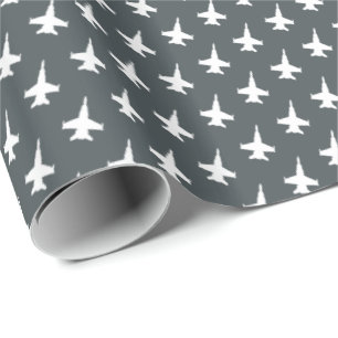 F/A-18C Hornet Fighter Jet Pattern on Gray Wrapping Paper