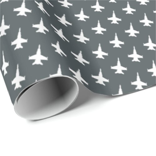 FA_18C Hornet Fighter Jet Pattern on Gray Wrapping Paper