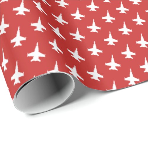 FA_18C Hornet Fighter Jet Pattern on Red Wrapping Paper