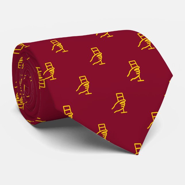 F & B Wine Glass Pattern Burgundy Sparkling Gold Neck Tie (Rolled)