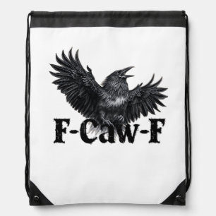 F-Caw-F Angry Raven Art Print Gothic Crow Illustra Drawstring Bag