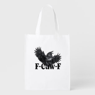 F-Caw-F Angry Raven Art Print Gothic Crow Illustra Grocery Bag
