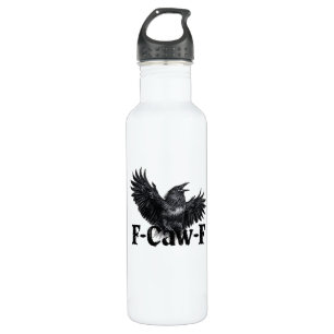 F-Caw-F Angry Raven Art Print Gothic Crow Illustra Stainless Steel Water Bottle