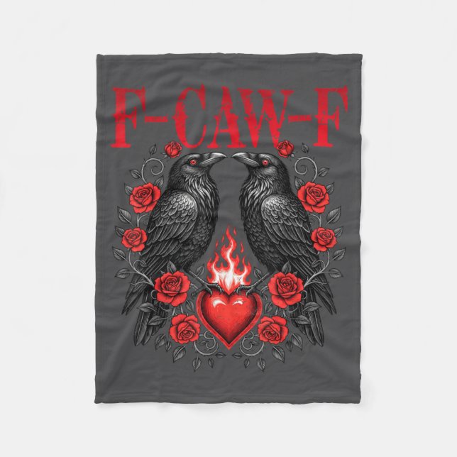 F-caw-f Black Crow Black Bird Roses Heart Funny Va Fleece Blanket (Front)