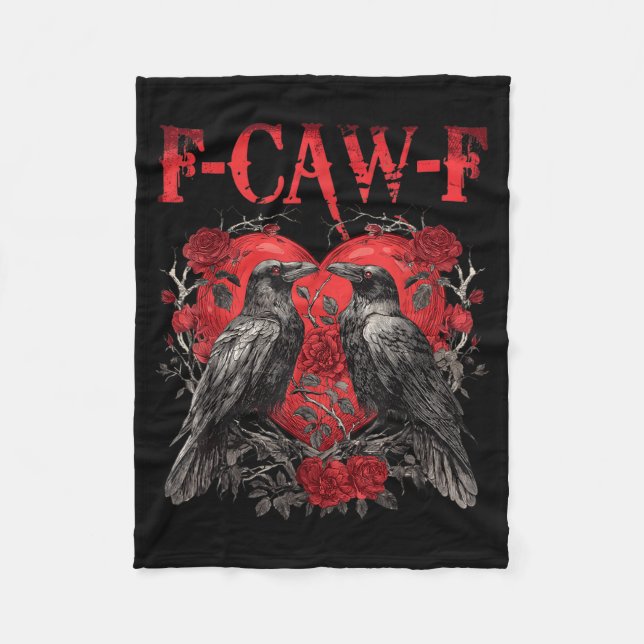 F-caw-f Black Crow Black Bird Roses Heart Funny Va Fleece Blanket (Front)