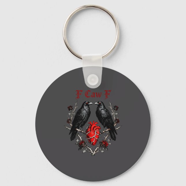 F-caw-f Black Crow Black Bird Roses Heart Funny Va Keychain (Front)