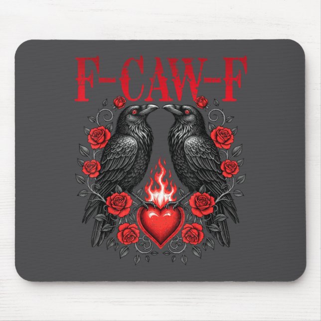 F-caw-f Black Crow Black Bird Roses Heart Funny Va Mouse Pad (Front)