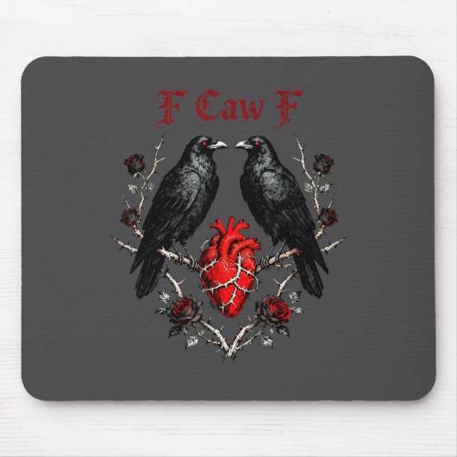 F-caw-f Black Crow Black Bird Roses Heart Funny Va Mouse Pad (Front)