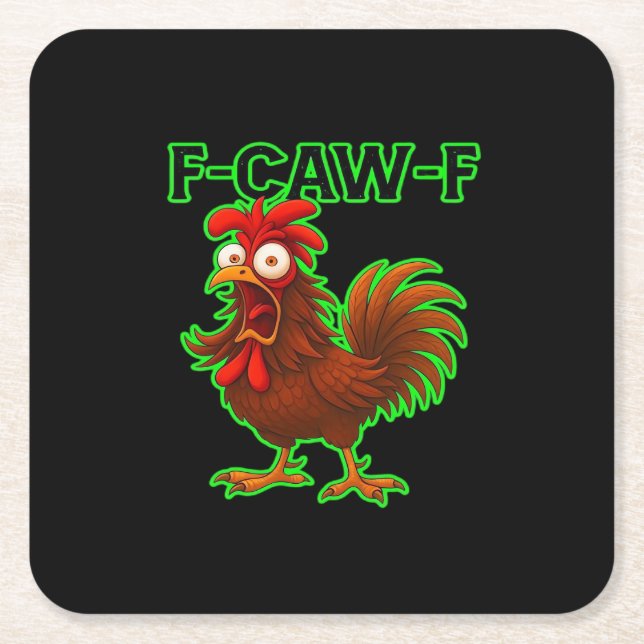 F-Caw-F Chicken Classic Retro Graphic Square Paper Coaster (Front)