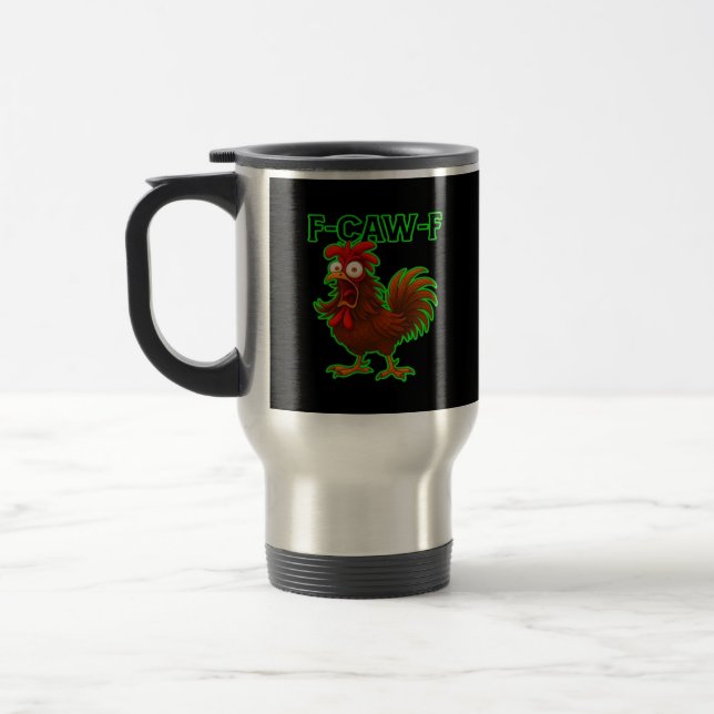 F-Caw-F Chicken Classic Retro Graphic Travel Mug (Left)