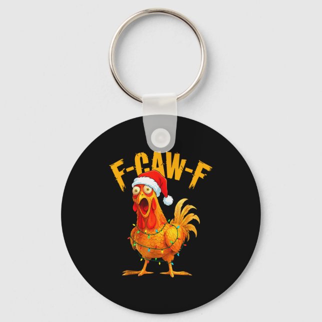 F-caw-f Chicken Fcawf Chicken Christmas Light Sant Keychain (Front)