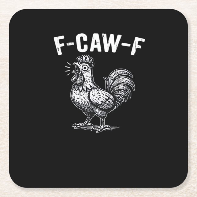 F-Caw-F Chicken Retro Graphic Square Paper Coaster (Front)