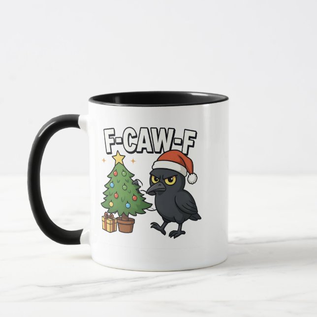 F-caw-f Christmas Raven Crow Xmas Tree Meme  Mug (Left)