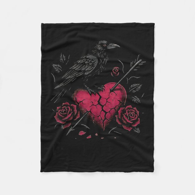 F Caw F Crow Anti Valentine's Day Dark Gothic Brok Fleece Blanket (Front)