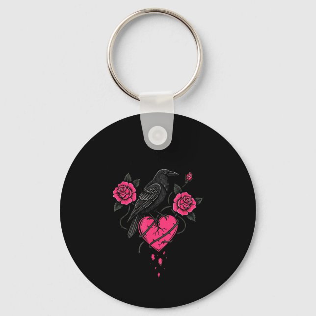 F Caw F Crow Anti Valentine's Day Dark Gothic Brok Keychain (Front)