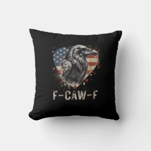 F-Caw-F Crow Bird Heart USA Flag Vintage Throw Pillow