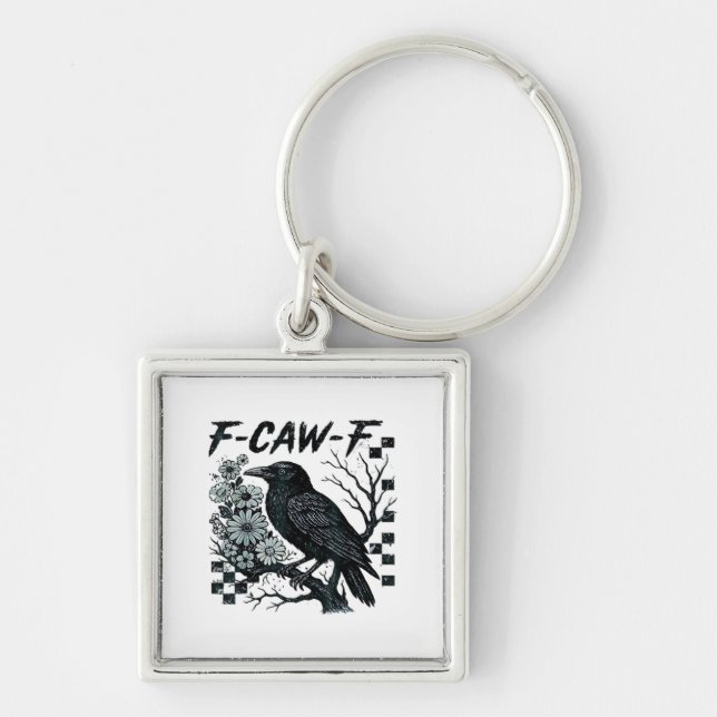 F-Caw-F Crow Bird Retro Classic Keychain (Front)