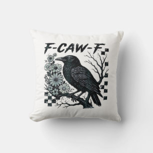 F-Caw-F Crow Bird Retro Classic Throw Pillow