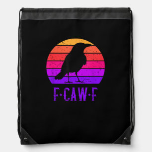 F-Caw-F Crow Bird Retro Sunset Vintage F-Caw-F Drawstring Bag