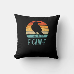 F-Caw-F Crow Bird Retro Sunset Vintage F-Caw-F Throw Pillow