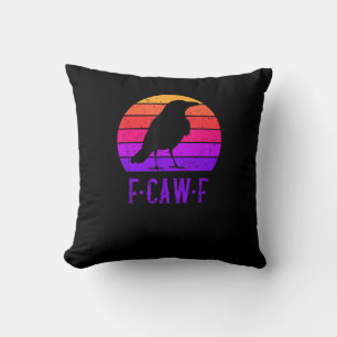 F-Caw-F Crow Bird Retro Sunset Vintage F-Caw-F Throw Pillow