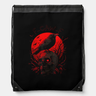 F-Caw-F Crow Funny Bird Red Moon Gothic Drawstring Bag