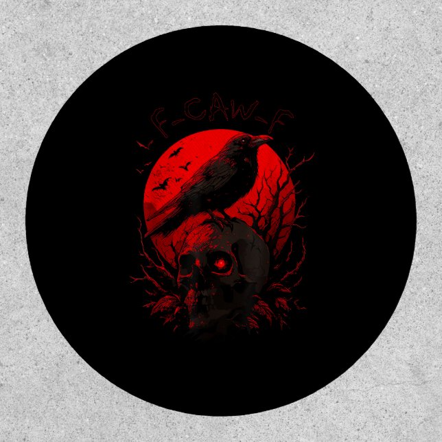 F-Caw-F Crow Funny Bird Red Moon Gothic Patch (Front)
