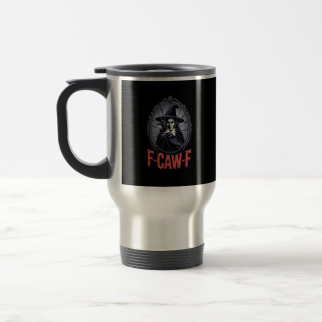 F-Caw-F Crow Funny Gothic Moon Bird Halloween Crea Travel Mug (Left)