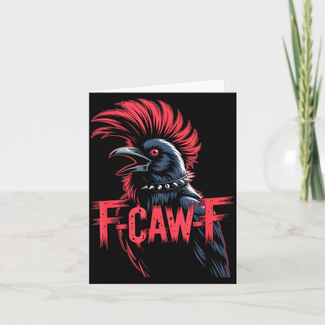 F-caw-f Crow Funny Gothic Moon Black Bird Hallowee Card (Front)