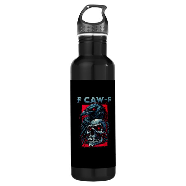 F-Caw-F Crow Humorous Graphic Stainless Steel Water Bottle (Front)