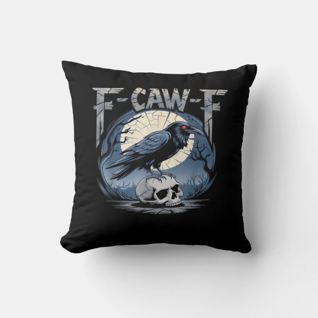 F-Caw-F Crow Moonlit Raven Classic Throw Pillow (Front)